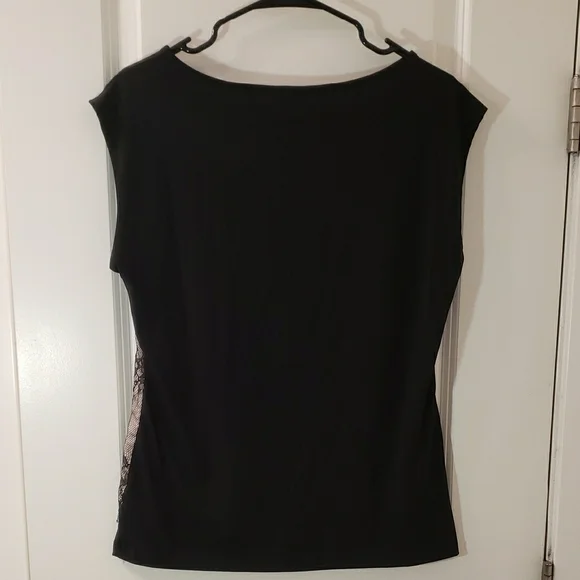 New York & Company Black and Tan Asymmetrical Embellished Blouse - Picture 5 of 5